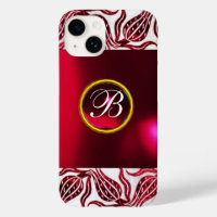 RED TULIPS DAMASK TULIP MONOGRAM Burgundy White
