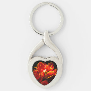 Red tulips dark background key ring