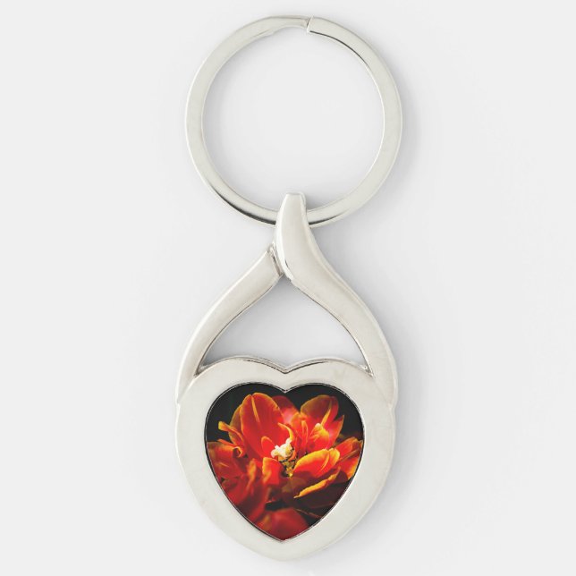 Red tulips dark background key ring (Front)
