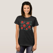 Red Tulips Decorative Abstract Dark Floral Pattern T-Shirt (Front Full)
