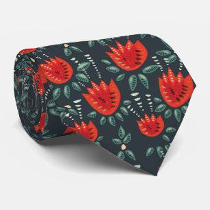 Red Tulips Decorative Abstract Dark Floral Pattern Tie