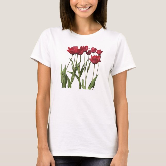 RED TULIPS Floral Art Flower Design T-Shirt (Front)