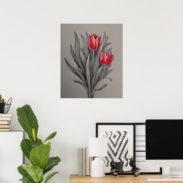 Red Tulips Floral Art Poster (Home Office)