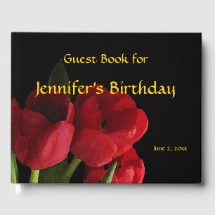 Red Tulips Floral Birthday Party Guest Book