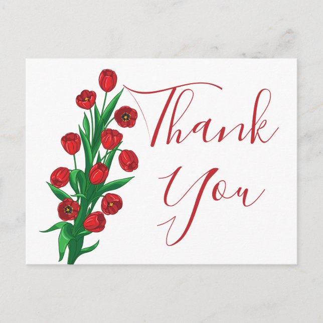 Red Tulips Floral Thank You Wedding Flowers Postcard (Front)