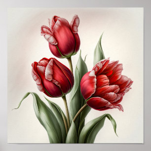 Red Tulips Flower Art Print Poster