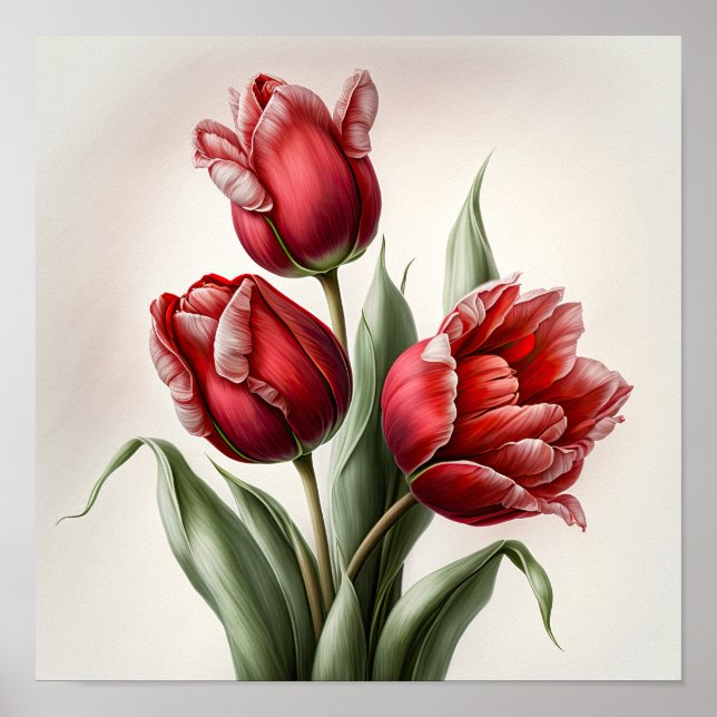 Red Tulips Flower Art Print Poster (Front)