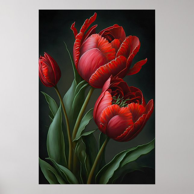 Red Tulips Flower Art Print Poster (Front)