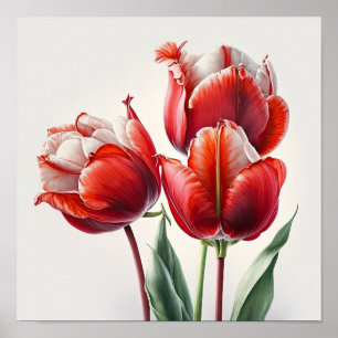 Red Tulips Flower Art Print Poster