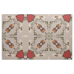 Red tulips geometric print fabric