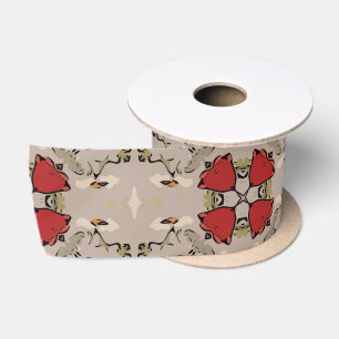 Red tulips geometric ribbon satin ribbon