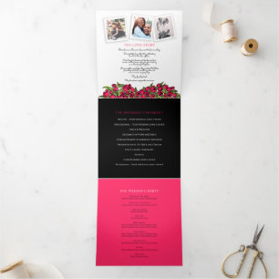 Red tulips heart art story dedication wedding  Tri-Fold programme