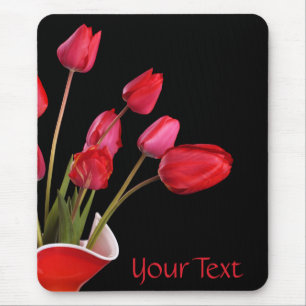 Red Tulips on Black Mousepad