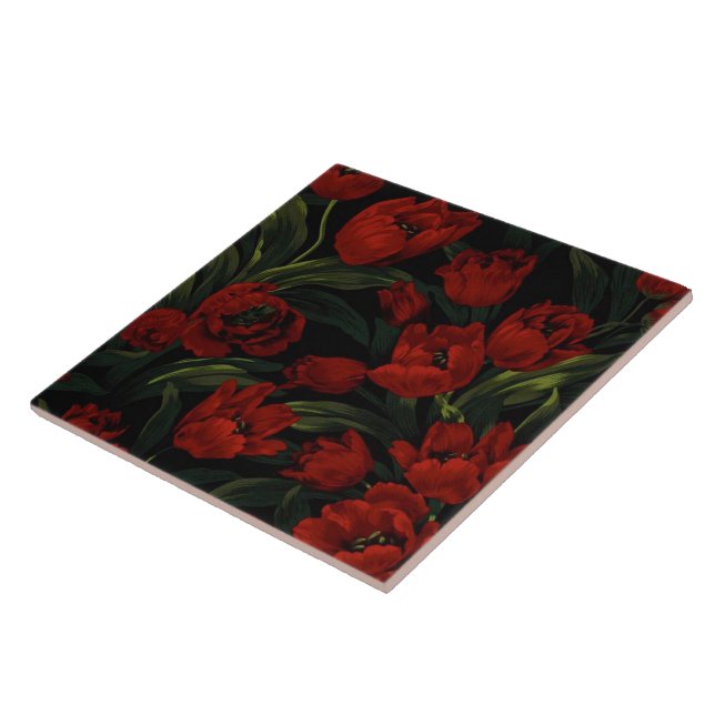 Red Tulips on Black Tile (Side)
