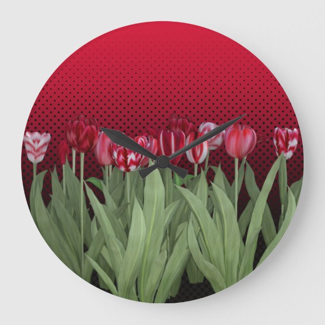 Red Tulips on Gradient Large Clock (Front)
