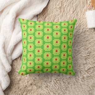 Red Tulips on Green - Retro Spring Floral Pattern Cushion