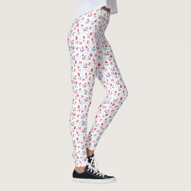 Red Tulips on White Leggings (Right)