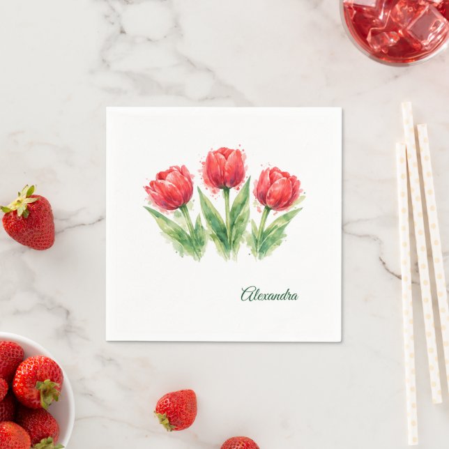 Red Tulips Paper Cup Napkin (Insitu)