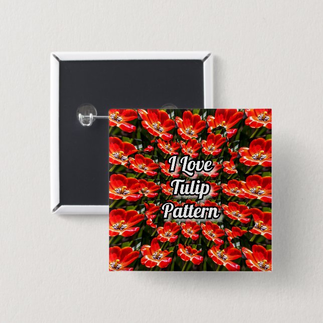 Red Tulips Pattern 15 Cm Square Badge (Front & Back)