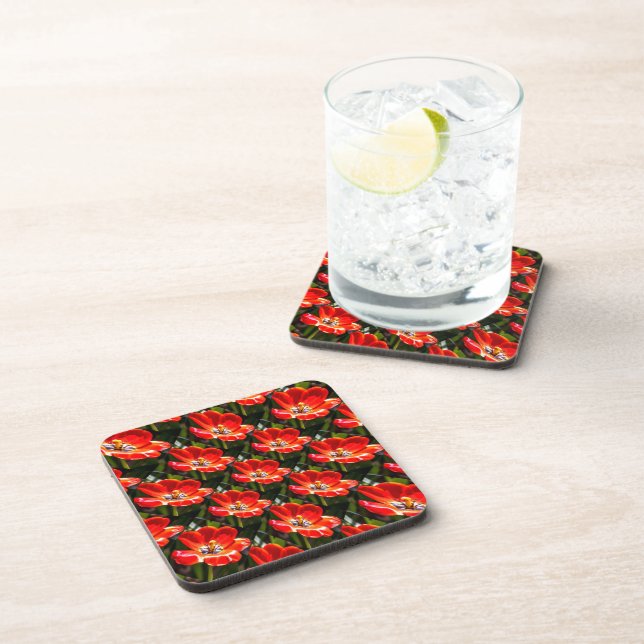 Red Tulips Pattern Coaster (Right Side)