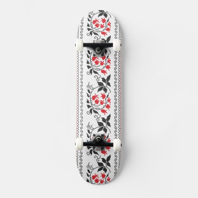 Red tulips pattern skateboard (Front)
