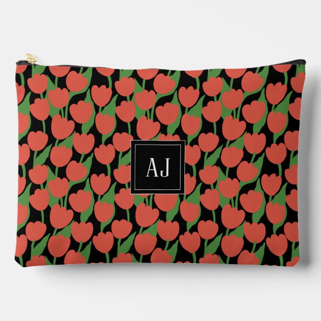 Red tulips retro, personalised  accessory pouch (Front)