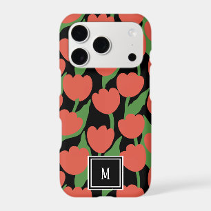 Red tulips retro, personalised monogram