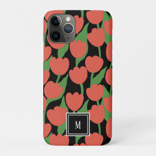 Red tulips retro, personalised monogram Case-Mate iPhone case