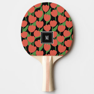 Red tulips retro, personalised monogram ping pong paddle