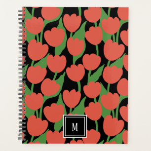 Red tulips retro, personalised monogram  planner