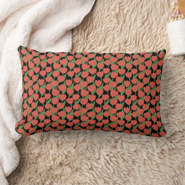 Red tulips retro, stylish  lumbar cushion (Blanket)
