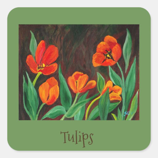Red Tulips Square Sticker (Front)