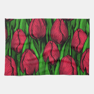 Red tulips tea towel