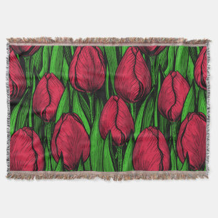 Red tulips throw blanket