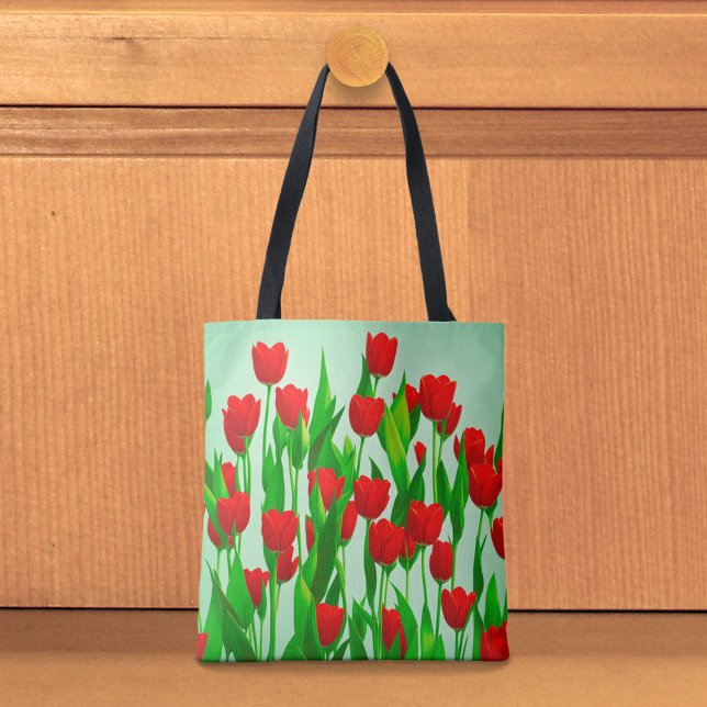 Red Tulips Tote Bag (Tote bag with red tulips)