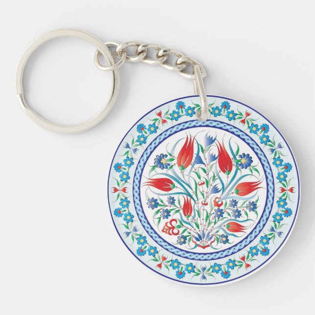 Red Tulips Turkish Design Wedding Party Key Ring (Front)