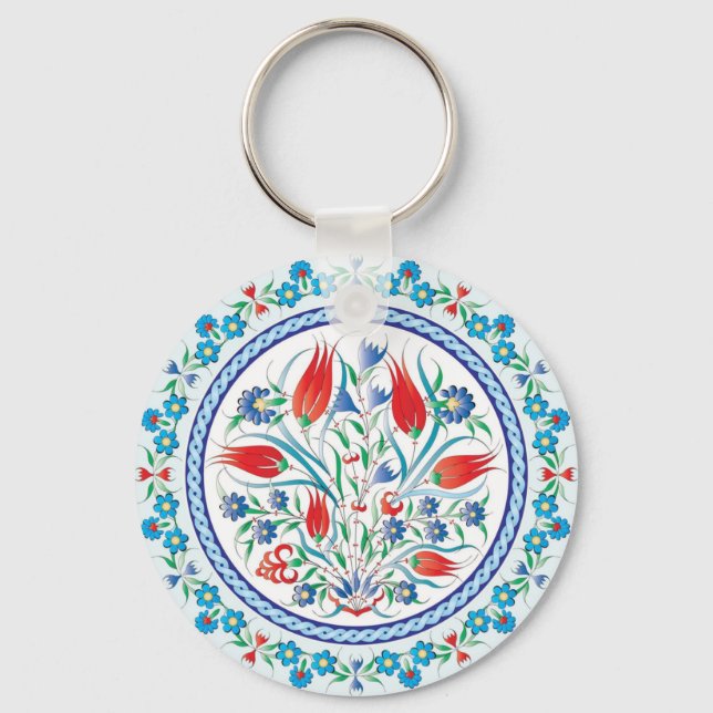 Red Tulips Turkish Design Wedding Party Key Ring (Front)