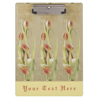 Red Tulips Vintage Style Personalised Clipboard