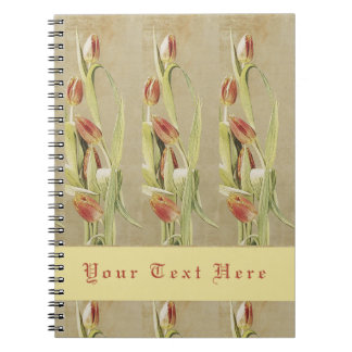 Red Tulips Vintage Style Personalised Notebook