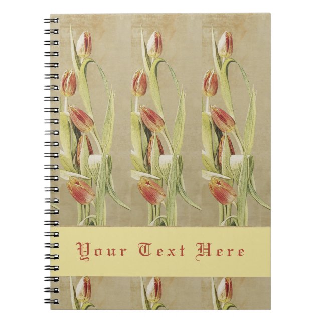 Red Tulips Vintage Style Personalised Notebook (Front)