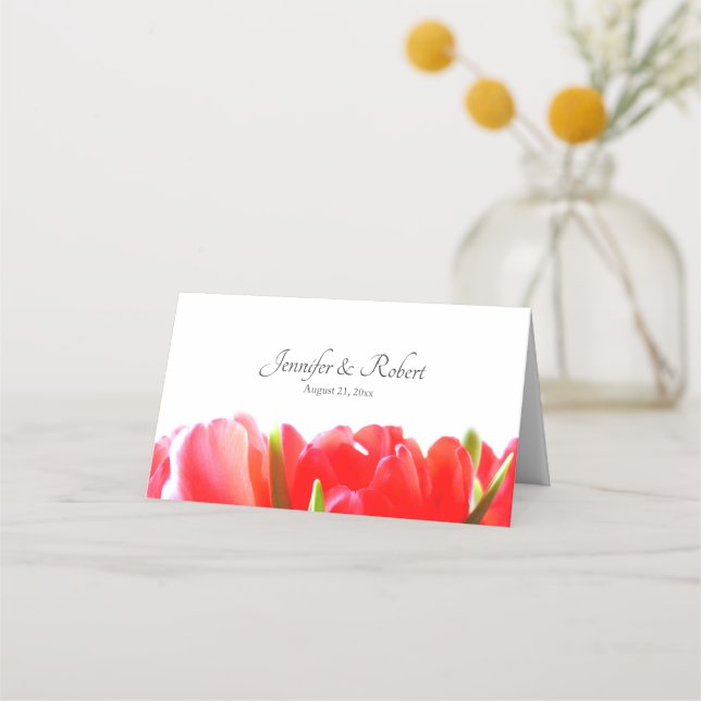 Red Tulips Wedding Folded Place Card (Back)