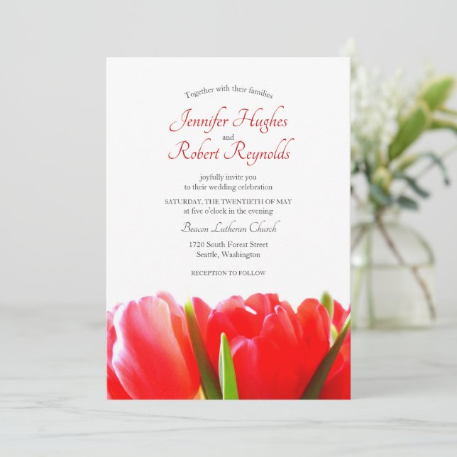 Red Tulips Wedding Invitation (Standing Front)
