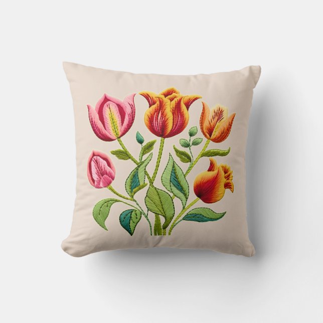 Red Tulips with a hint of yellow Throw Pillow  (Front)
