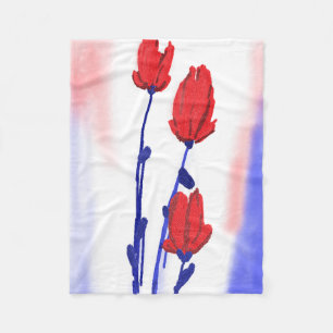 Red Tulips with Blue Fleece Blanket