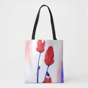 Red Tulips with Blue Tote Bag