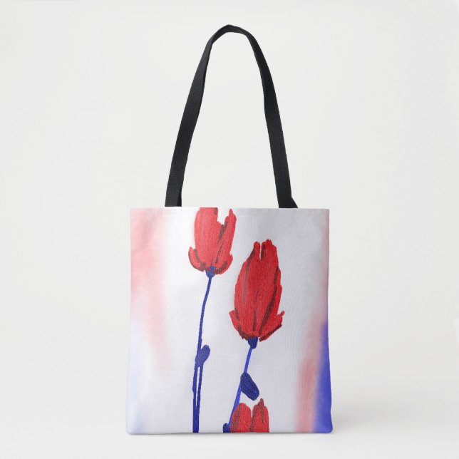 Red Tulips with Blue Tote Bag (Front)