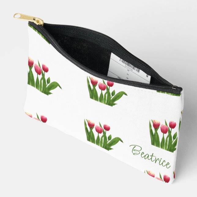 Red Tulips with Greenery Accessory Pouch (Open)