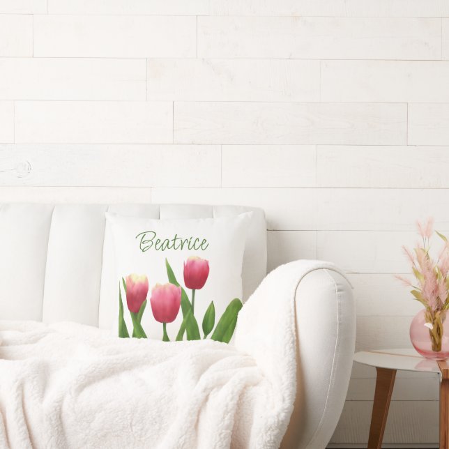 Red Tulips with Greenery Cushion (Couch)