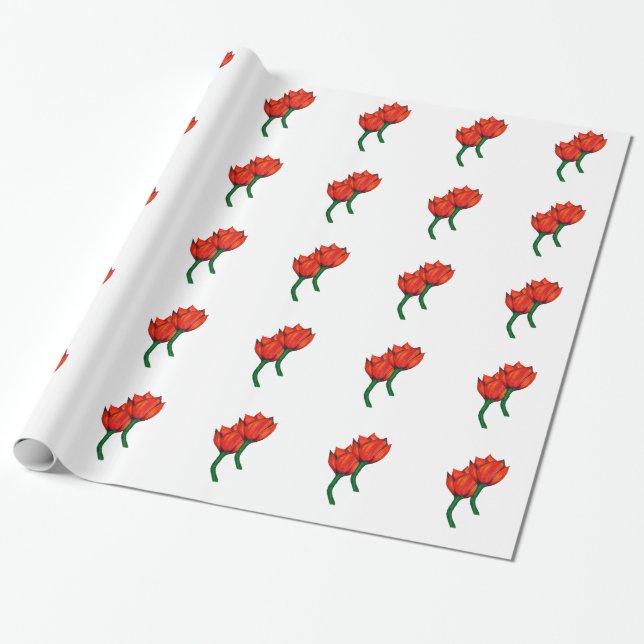 Red Tulips Wrapping Paper (Unrolled)