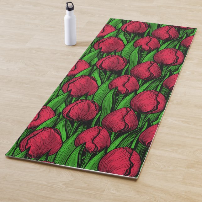 Red tulips yoga mat (In Situ)